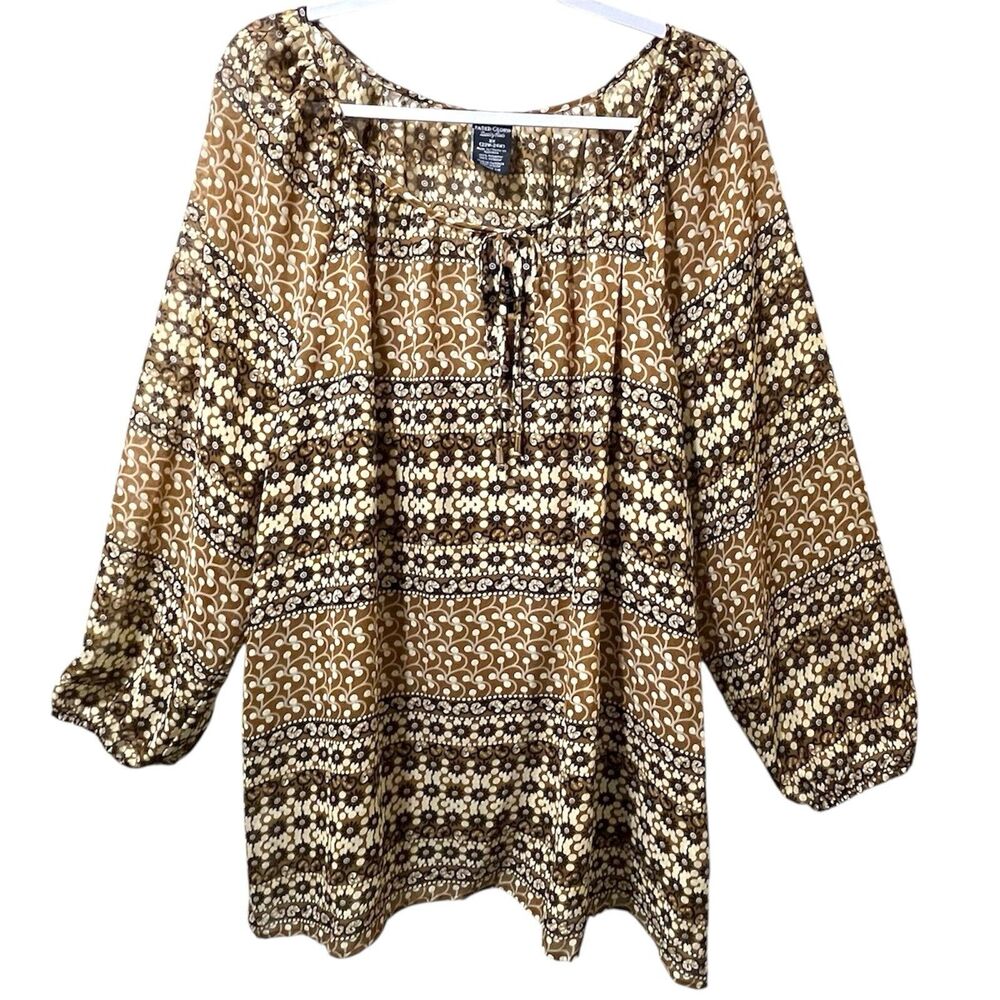 Faded Glory Women's 2 Piece Brown Hippie Boho Peasant Sheer Top with Cami 3X New